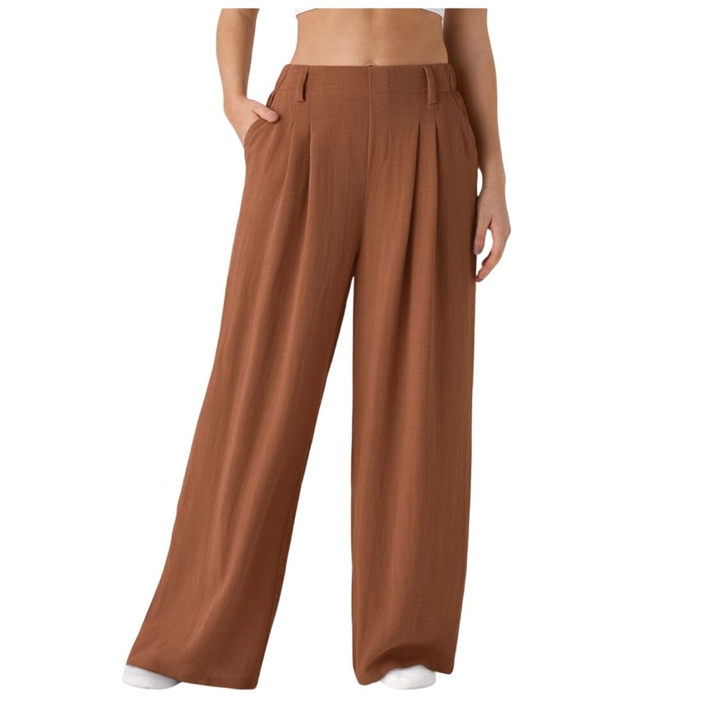 Halara Women High Waist Wide Leg Palazzo Linen-Feel Pants Sz S Beachy Casual